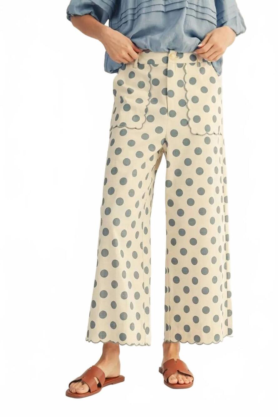 NEW JODIFL women's high waist wide leg polka dot pants in blue